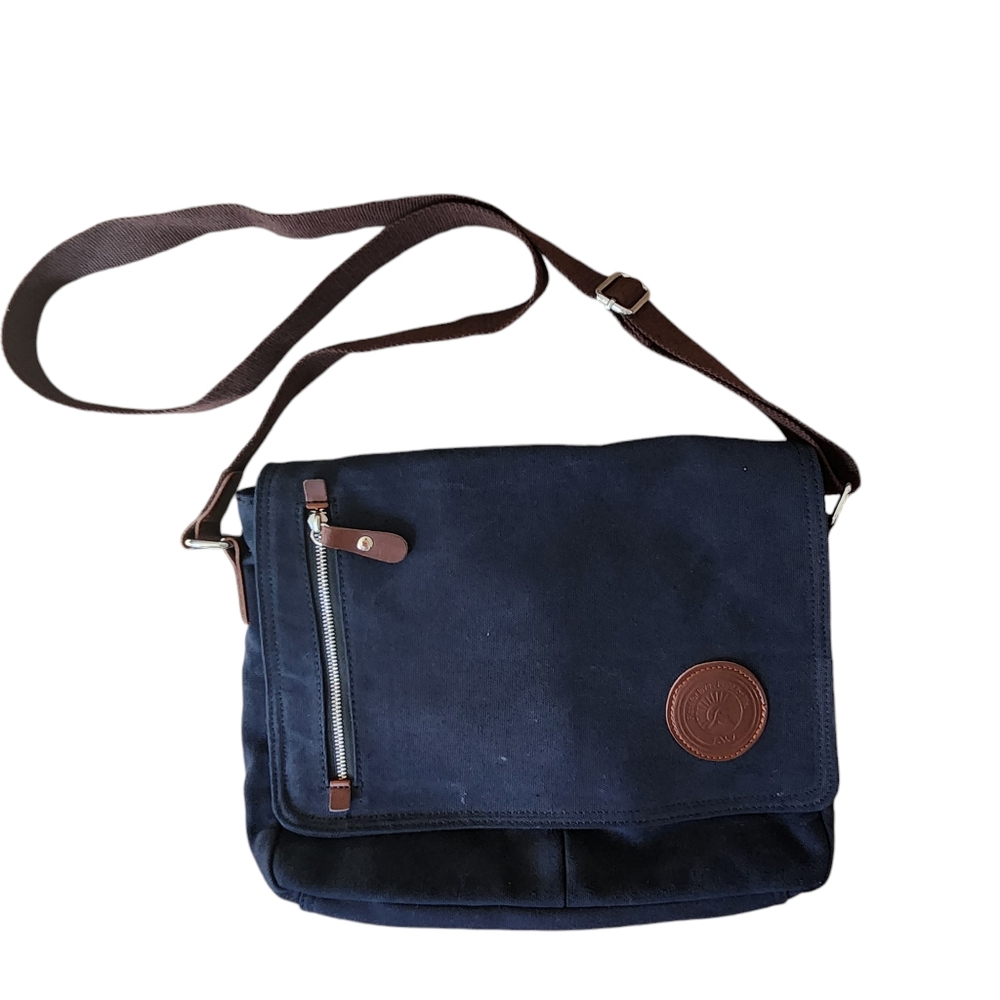 Augur Messenger Bag Canvas and Leather Black and Brown